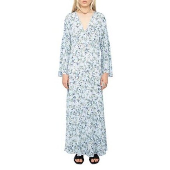Zadig & Voltaire Blue Long Floral Print Maxi Dress Womens size Small - Picture 1 of 10